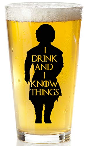 I Drink And I Know Things Beer Glass With Complimentary Shot Glass - Game Of Thrones Merchandise | Tyrion Lannister Funny Novelty Mug