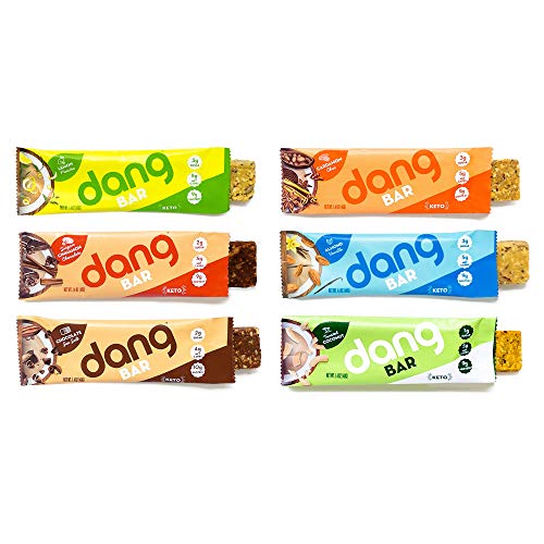 NEW! Dang Bar- KETO CERTIFIED, Low Carb, Plant Based, Gluten Free, Real Food Snack Bar, 1-3g Sugar, 4-5g Net Carbs, No Sugar Alcohols or Artificial Sweeteners, 12 Count (6 Flavor Variety Pack)