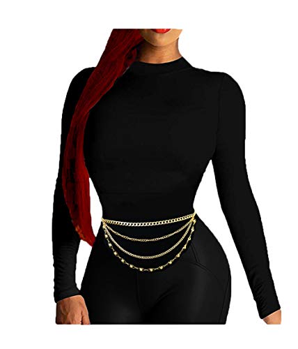 Women's Dressy, Casual Hang Low Multi Link Chain 4 Layer Waist Chain Belt in Gold, Silver Tone
