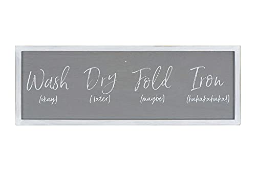 Creative Co-Op Grey Wash Fold 'Maybe' Iron 'Hahaha' Wood Framed Decor Laundry Room Wall Sign, Black