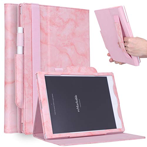 Jasilon Remarkable Tablet Case, [Kickstand Feature] [Remarkable Pen Holder] [Hand Strap] Leather Folio Case Stand Cover for Remarkable Paper Tablet 10.3" Digital Notepad E-Reader 2018-Pink