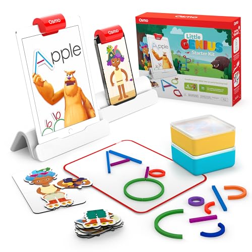 Book Cover Osmo - Little Genius Starter Kit for iPad - 4 Hands-On Learning Games - Ages 3-5 - Problem Solving, Phonics & Creativity (Osmo iPad Base Included), Multicolor