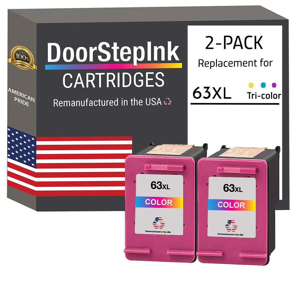 DoorStepInk Remanufactured in The USA Ink Cartridge Replacements for HP 63XL 63 XL Color 2PK for HP Envy 4520 4522 4528 HP Officejet 4652 5252 3834 HP DeskJet 3631 3633 2133