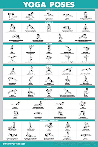 QuickFit Yoga Position Exercise Poster - Yoga Asana Poses Chart - Laminated, 18" x 27"