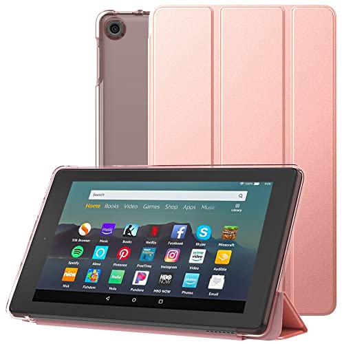 Dadanism All-New Amazon Kindle Fire 7 Tablet Case (9th Generation, 2019 Release), [Flexible TPU Translucent Back Shell] Ultra Slim Lightweight Trifold Stand Cover with Auto Sleep/Wake - Rose Gold