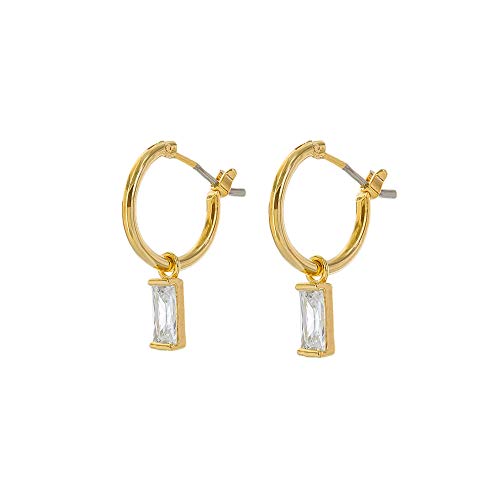 Columbus Rhodium Dipped Huggie Hoop Earrings - Moon, Star, CZ, and Lightning Bolt Charms
