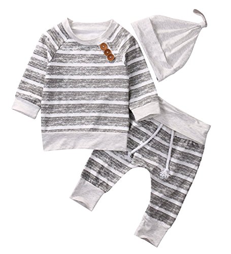 Newborn Baby Boys Girls Hooded Sweatshirt T-Shirt Tops+Striped Pants Kids Outfits Clothes Set
