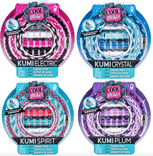 Cool Maker KumiKreator Fashion Pack Refill Bundle Includes - KumiElectric, Spirit, Plum, Crystal Friendship Bracelet Maker Pack from
