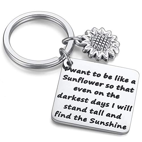 MIXJOY Sunflower Charm Keychain I Want to be Like a Sunflower Floral Key Chain Spiritual Gifts for Women