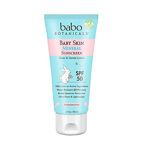 Book Cover Babo Botanicals Baby Skin Mineral Sunscreen Lotion SPF 50 with 100% Zinc Oxide Active, Non-Greasy, Water-Resistant, Reef-Friendly, Fragrance-Free, Vegan, Unscented 3 Fl Oz