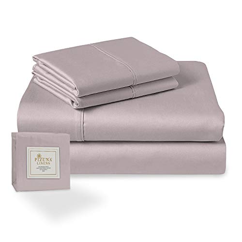 Book Cover Pizuna 400 Thread Count Cotton Twin XL Sheet Set Lilac Grey, 100% Long Staple Cotton Sateen 3PC Bed Sheet with Stylish 4 inch Hem, fit Upto 15 inch Deep Pocket (Lilac Grey 100% Cotton Twin XL Sheets)