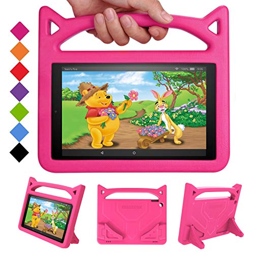 Fire HD 10 Tablet Case 2019 (Previous Model)-SHREBORN Shockproof Kid-Proof Cover with Stand Kids Case for Amazon Fire HD 10 Tablet(2019/2017/2015 Release) NOT for 2021 Released 11th Generation-Pink