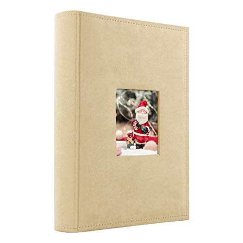 Golden State Art Fabric Photo Album - Beige Color - Holds 300 4x6-in Pictures (3 per Page) - One 3x3 Front Opening - Smooth Suede Style Cover