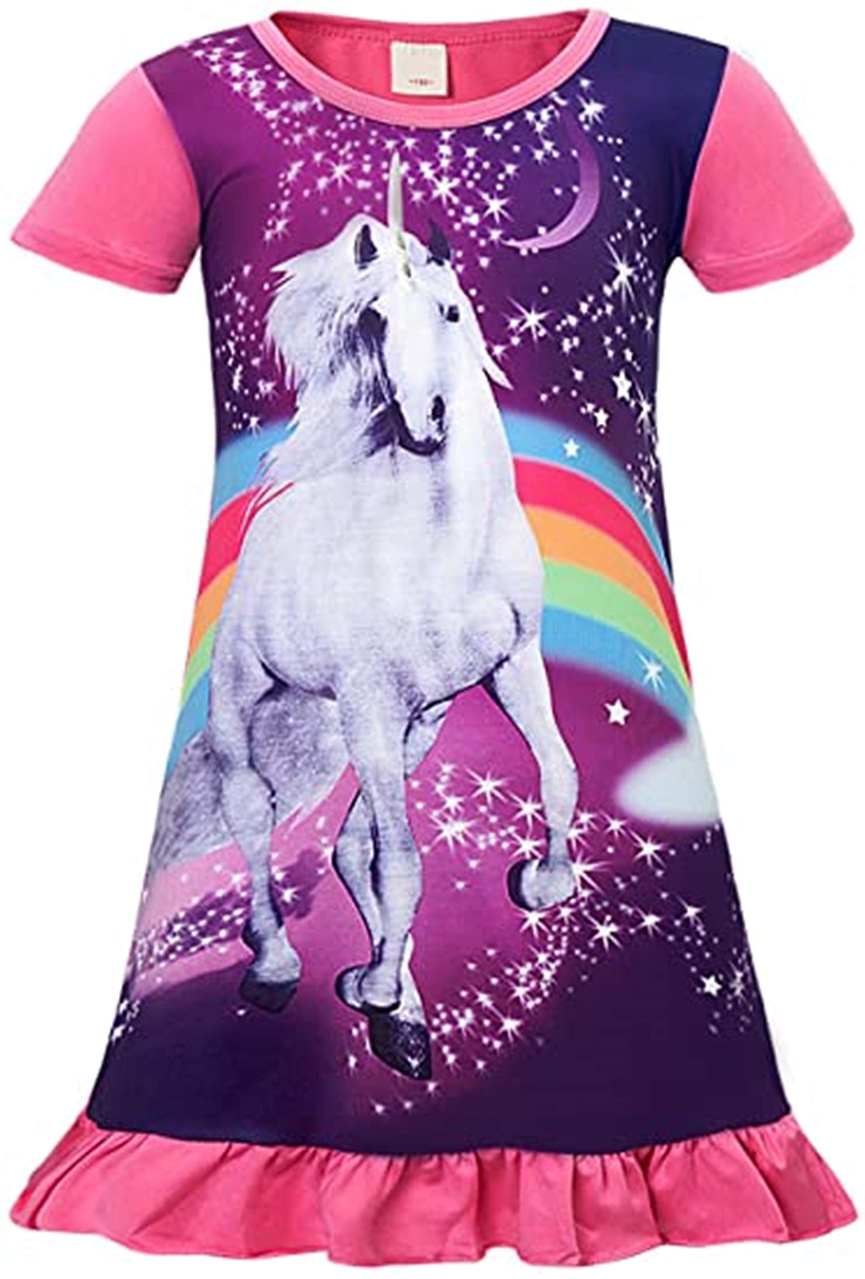 Girls Nightgown Unicorn Princess Pajamas Rainbow Cute Printed Sleepwear Nightie Dresses Unicorn Gift for Girls Pink Unicorn1 3-4T