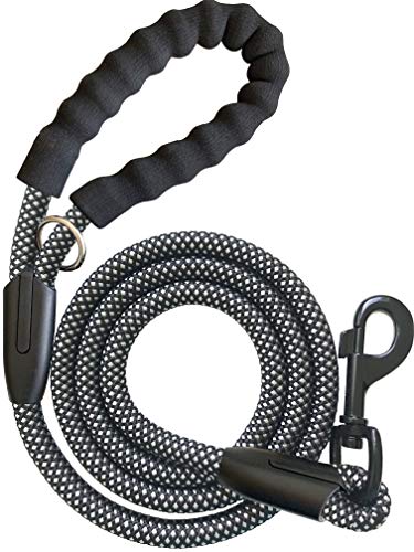 iYoShop Durable Dog Leash with Comfortable Padded Handle and Highly Reflective Threads Strong Dog Rope Leashes for Small Medium and Large Dogs, Black with White, Medium and Large (6 FT)