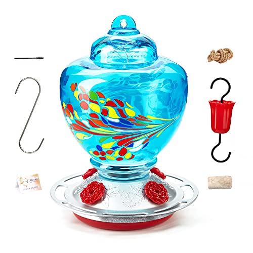 ShinyArt Hummingbird Feeder for Outdoors, 38 Ounces, Blue Phoenix, Including Ant Moat, S Hook, Hemp Rope, Brush, Cleaning Rag and Service Card
