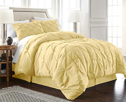 Book Cover Chezmoi Collection Berlin 3-Piece Pintuck Pinch Pleat Bedding Comforter Set (Full, Yellow)