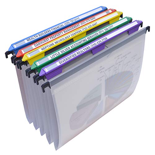 Ultimate Office MagniFile Hanging File Folders V- Bottom Letter Size with 11" Magnified Indexes That Double The Size of Your File Titles to Find Files Fast. (Set of 5 Frost)