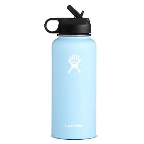 Book Cover Hydro Flask Wide Mouth Water Bottle, Straw Lid, Old Style Design - 32 oz, Frost