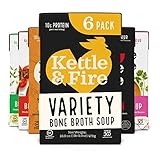 Kettle and Fire Mushroom Chicken, Beef, Chicken, Thai, Tomato, Miso Bone Broth Soup Variety Pack, Gluten Free, High in Protein and Collagen, 6 Pack