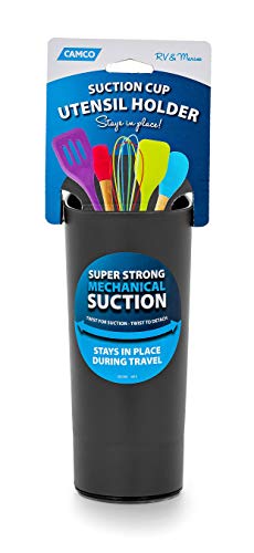 Camco Suction Cup Utensil Holder | Features an Integrated Mechanical Suction Cup, Heavy-Duty Polymer Construction, and is Designed for Compact Spaces like RVs, Campers, Boats, and More (43816)