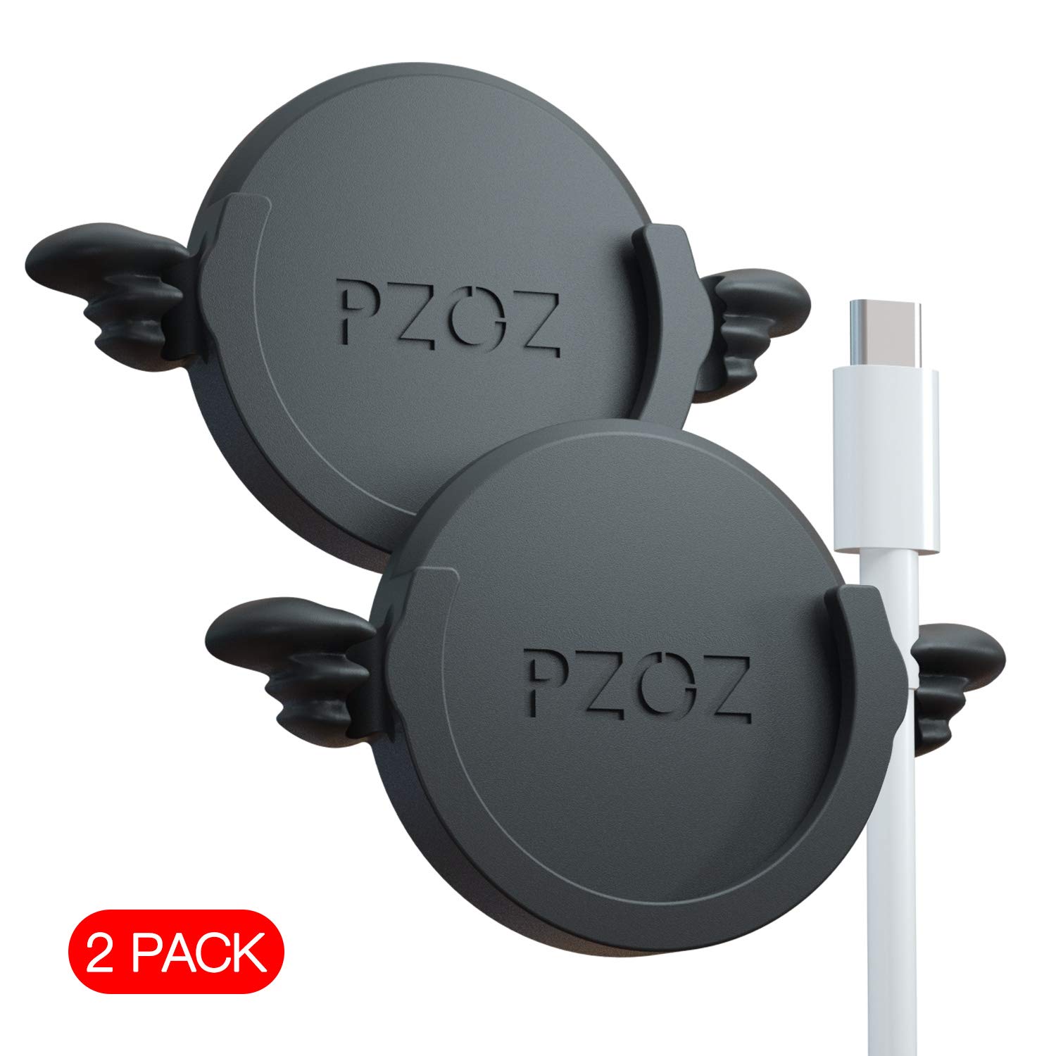 Book Cover pzoz Phone Car Mount Compatible for Collapsible Grip Socket, 2 Pack Adhesive Silicone Stand for Mount Charging Cable Holder Wire Clip Cord Organizer for Car, Office, Kitchen, Wall (Black)