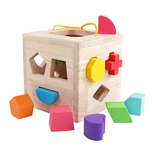Book Cover GEMEM Shape Sorter Toy My First Wooden 12 Building Blocks Geometry Learning Matching Sorting Gifts Didactic Classic Toys for Toddlers Baby Kids 2 3 Years Old