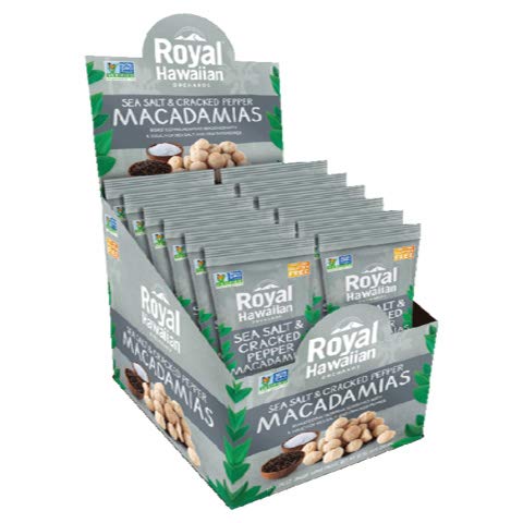 Book Cover Royal Hawaiian Roasted Macadamia Nuts-Snack Pack (Sea Salt & Cracked Pepper)-12 1-oz Packages-Low Carb, Keto Friendly Snack, and Great for Paleo Diet