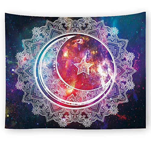 Book Cover PHNAM Star Mandala with Moon Tapestry Wall Hanging Colorful Mandala Bedding Beach Tapestries 59 Ã— 79 Inches Extra Large for Bedroom Dorm Living Room Wall Art Decor Home