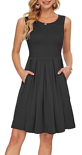 AUSELILY Women Summer Casual T Shirt Dresses Beach Cover up Plain Pleated Tank Dress