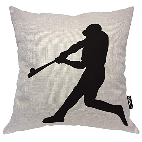 Book Cover Moslion Throw Pillow Cover Baseball Player 18x18 Inch Club Community Team Athlete Sport Strong Square Pillow Case Cushion Cover for Home Car Decorative Cotton Linen