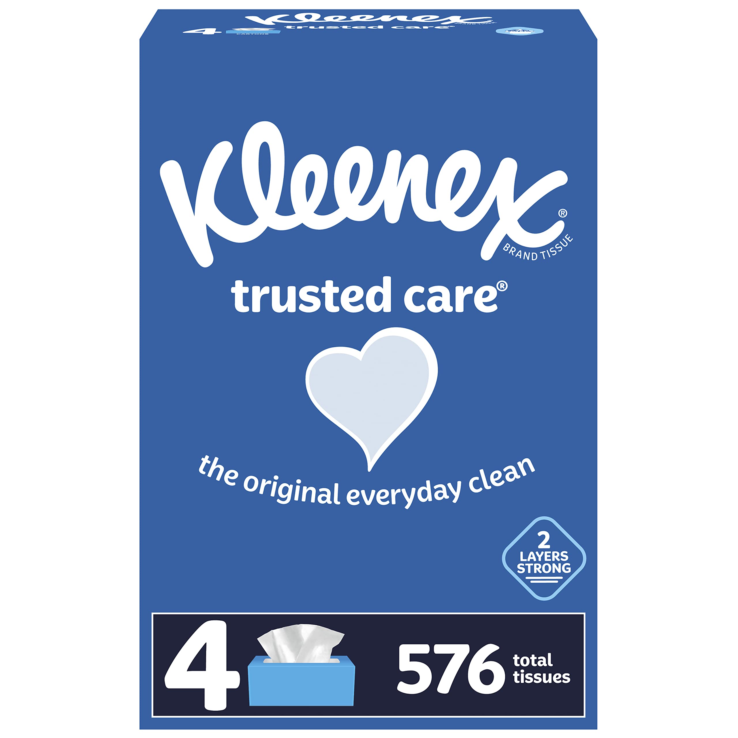 Book Cover Kleenex Trusted Care Everyday Facial Tissues, 4 Rectangular Boxes, 144 Tissues per Box (576 Tissues Total) White 144 Count (Pack of 4)
