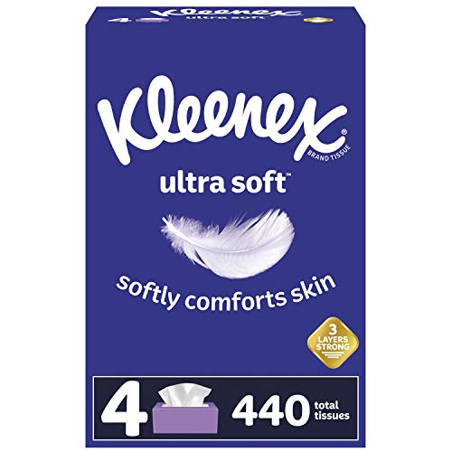 Book Cover Kleenex Ultra Soft Facial Tissues, 4 Flat Boxes, 110 Tissues per Box (440 Total Tissues)