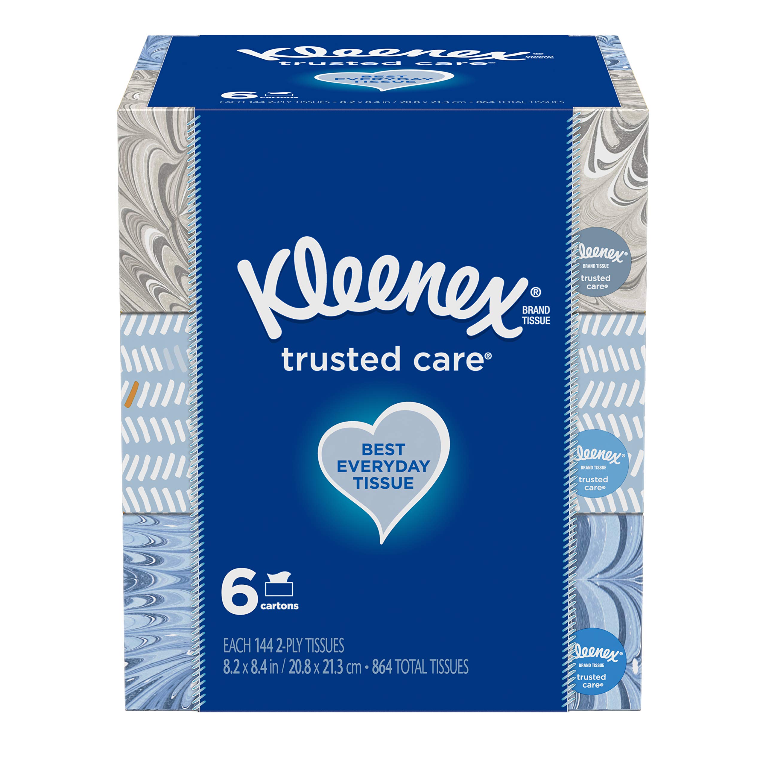Book Cover Kleenex Trusted Care Everyday Facial Tissues, 6 Rectangular Boxes, 144 Tissues per Box (864 Tissues Total)