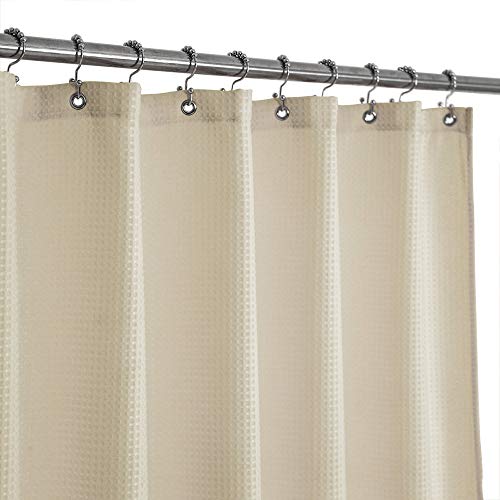 Book Cover Stall Fabric Weave Waffle Shower Curtain 36 x 72 inch, Spa, Hotel Luxury Spa, 230 GSM Heavy Duty, Water Repellent, Washable, Cream, 36x72