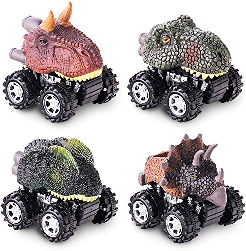 Book Cover Pull Back Original Dinosaur Cars 4-Pack Dino Cars Toys with Big Tire Wheel for 2-14 Year Old Boys Girls Creative Gifts for Kids Animal Vehicles for Kids Party Favors