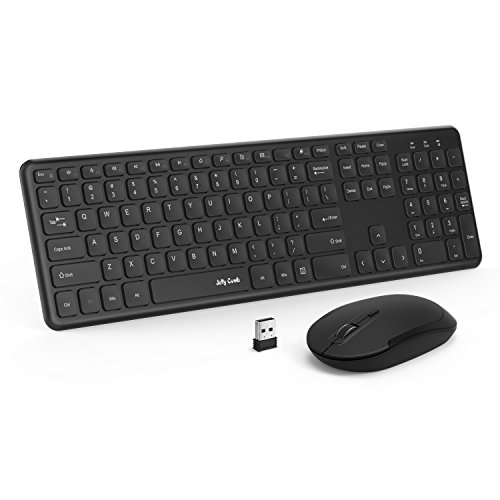 Book Cover Wireless Keyboard and Mouse, Jelly Comb 2.4GHz Ultra Thin Full Size Wireless Keyboard Mouse Combo Set with Number Pad for Computer, Laptop, PC, Desktop, Notebook, Windows 7, 8, 10-(Black)