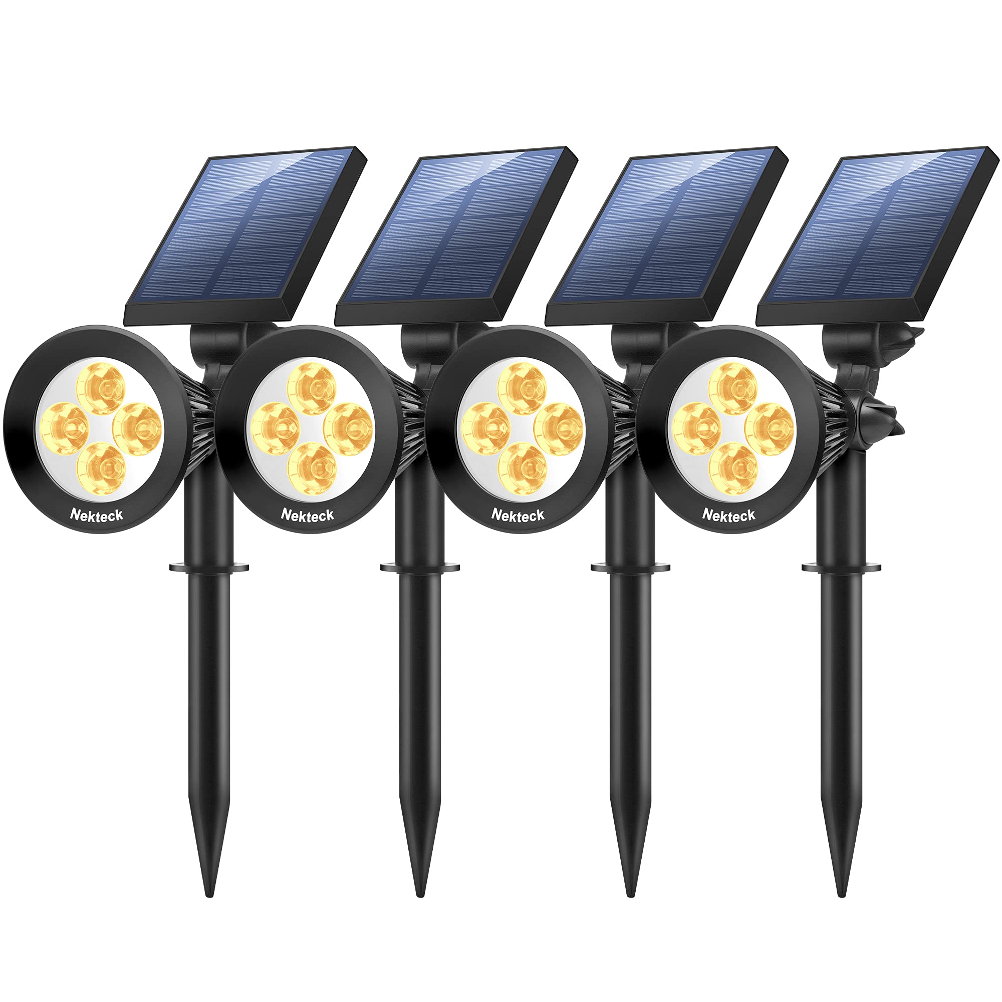 Nekteck 4 Pack Solar Lights,2-in-1 Outdoor Solar Spotlights Powered Adjustable Wall Light Landscape Lighting,Bright and Dark Sensing,Auto On/Off for Yard, Pathway, Walkway, Garden, Driveway 4 Pack Warm White