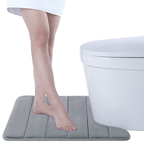 Buganda Memory Foam Contour Toilet Bath Rug, U-Shaped Non Slip Absorbent Thick Soft Washable Bathroom Rugs, Floor Carpet Bath Mat for Bathroom Sink Toilet (20" x 24", Grey)