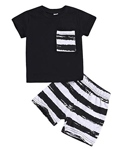Infant Baby Boy Clothes Sets Summer Cotton Short Sleeve T Shirts and Shorts Kids Outfits Sets - Black - 0-6 Months