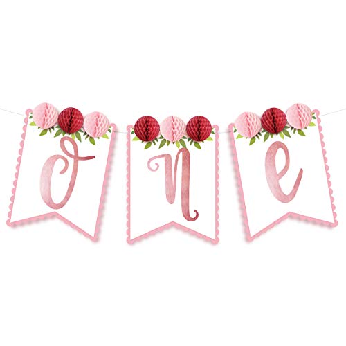 NICROLANDEE First Birthday Decorations - Rose Gold Bunting Garland with Small Honeycomb Party Banner Photo Booth Props for Kids, One Birthday Decorations for Baby, Baby Shower, Home Decorations
