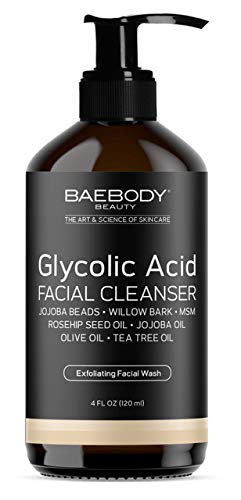 Book Cover Baebody Glycolic Acid Facial Cleanser with Jojoba Beads, Tea Tree Oil & Rosehip Oil, 4 Ounces