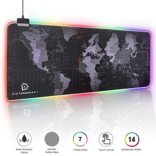 RGB Gaming Mouse Pad - Large Cool RGB Gaming Mouse Mat With Nylon Thread Stitched Edges & Smoothly Waterproof Non-Slip Rubber Base (31.5"X 11.8" with 14 Light Modes)