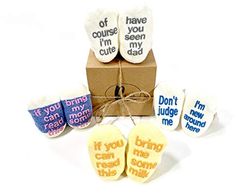 Cute Quote Baby Socks Gift Set 4 Pair Baby Shower Gift Anti-slip Unisex Boy Girl Newborn Present 0-12 Month