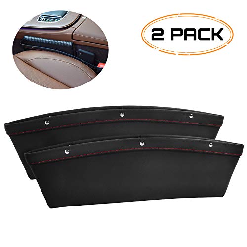 IKENAU Car Seat Gap Filler PU Full Leather Organizer, Console Pocket Car Interior Accessories Universal Car Seat Side Organizer - Set of 2