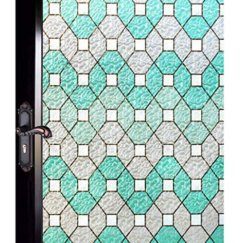 DUOFIRE Decorative Film Privacy Window Film Stained Glass Film No Glue Anti-UV Removable Window Cling Non-Adhesive Window Privacy Film D95011, (23.6in. x 157.4in.) 60cm x 400cm