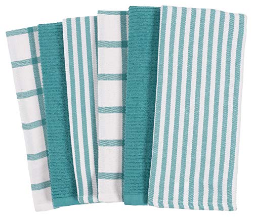 Book Cover KAF Home Mixed Flat & Terry Kitchen Towels | Set of 6 18 x 28 Inches | 4 Flat Weave Towels for Cooking and Drying Dishes and 2 Terry Towels, for House Cleaning and Tackling Messes and Spills (Teal)