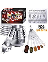 DILISS Gourmet Measuring Cups and Measuring Spoons Set Stainless Steel Measuring Cups and Spoons Set of 14. Liquid Measuring Cup or Dry Measuring Cup Set. Stainless Measuring Cups, Nesting Cups