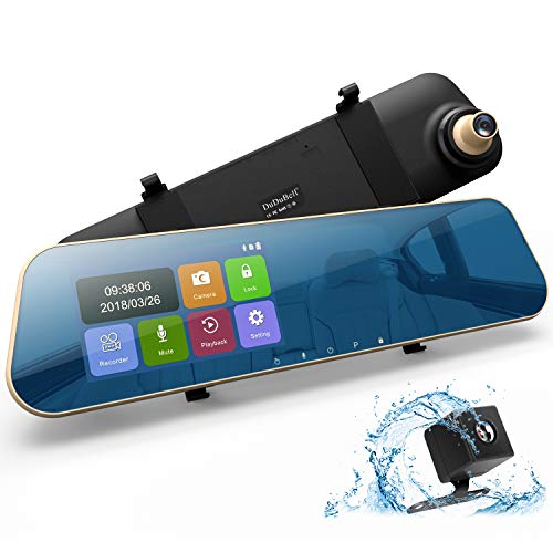 Mirror Dash Cam, DuDuBell 4.3â€ Car Dash Camera Touch Screen 1080P 290Â° Wide Angle Backup Camera, Dual Dashboard Recorder with 6G Enhanced Night Vision, HDR