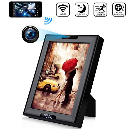 Wireless Camera Photo Frame with Clock Display HD 1080P WiFi IP Nanny Cam Home Security Cameras Night Vision Motion Detection
